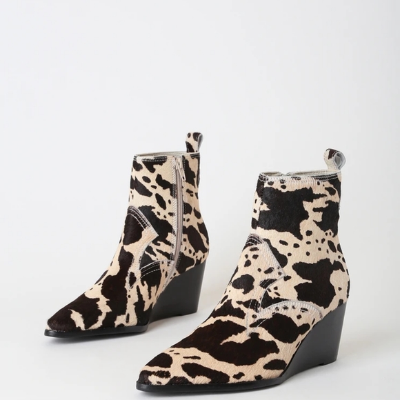 Lulus Shoes - Matisse Essentials Spots  Fur Wedge Ankle Boots